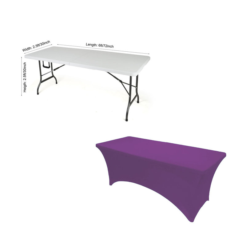 4Ft, 6Ft, 8Ft Spandex Tablecloth Fitted Stretch Rectangular Table Cover For Dining Wedding Party, Purple, 72" x 30"