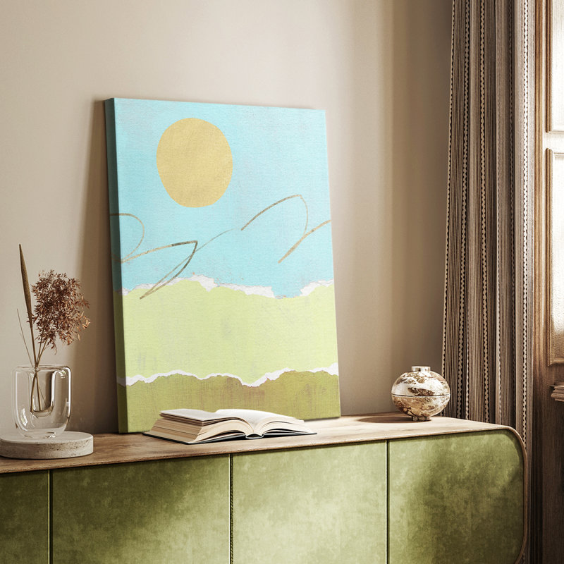 Paysage vert et doré avec pièces I - galerie Cavas sur mesure, H 12 po x l 8 po