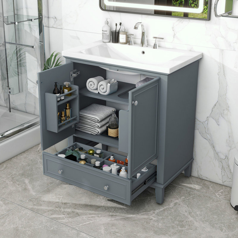 Ensemble de meuble-lavabo 30 po avec lavabo, Blanc, Argent argent