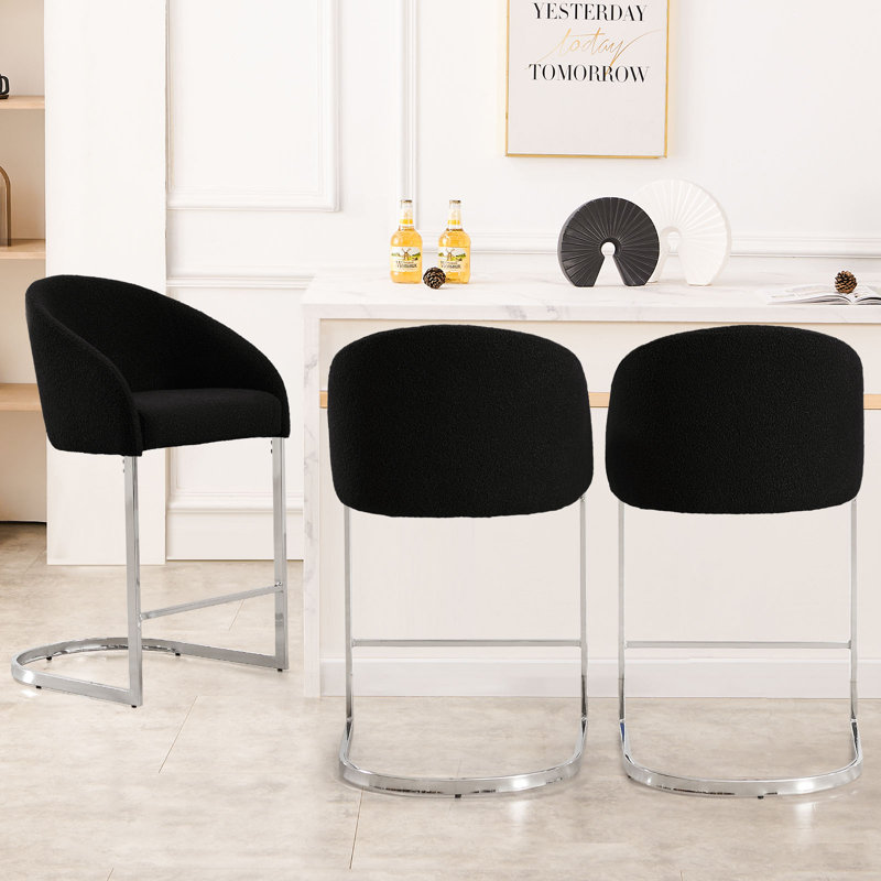 Chylee 26'' Boucle Upholstered Counter Stool, Black