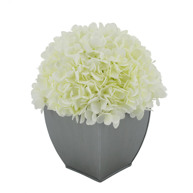 Fabric Hydrangea Arrangement in Pot, White, Black
