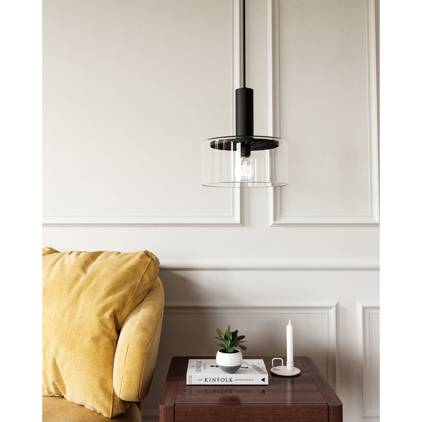 Single Light Glass Pendant, Matte Black