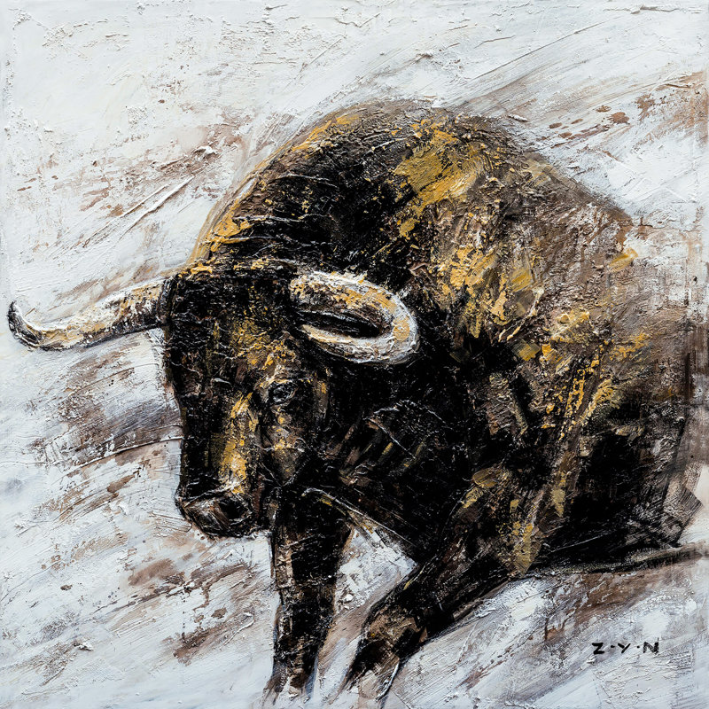 Gold Bull - peinture sur toile tendue, H 12 po x l 12 po