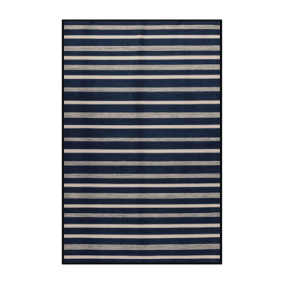 Washable Navy Light Gray Striped Area Rug