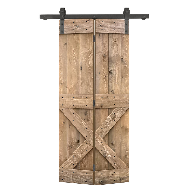 Porte pliante en bois massif 84 po 84 po, Brun clair, 28 po x 84 po