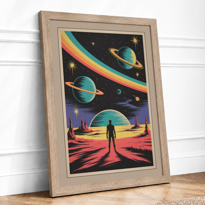 Cosmic Wonder Retro - Framed Print, A2 - 59.4 x 42.0 cm, Oak