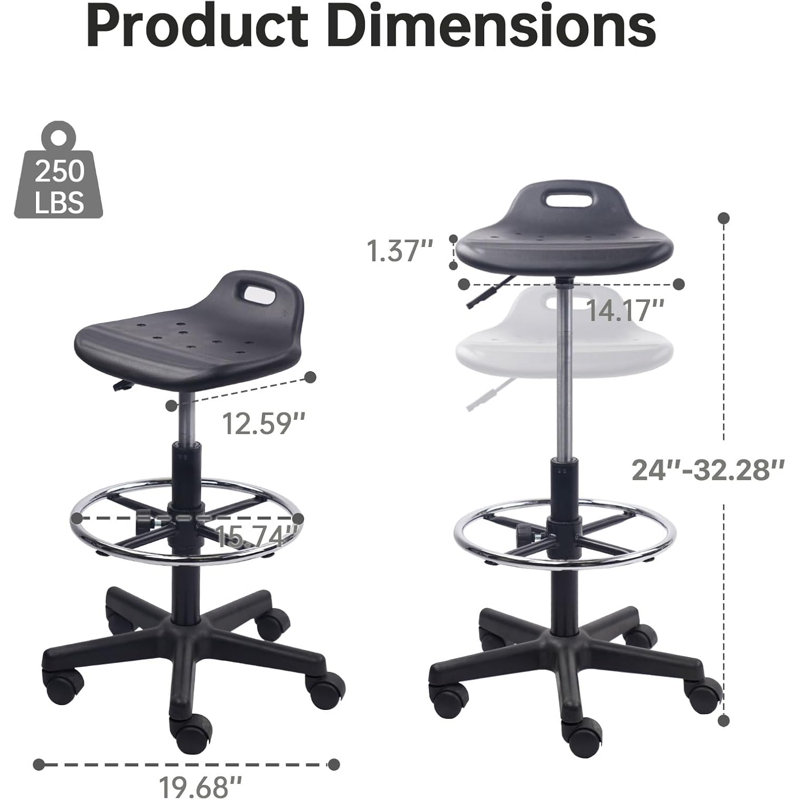 Tabouret à roulettes à hauteur réglable avec repose-pieds et tabouret pivotant à roulettes à hauteur réglable Kliasika