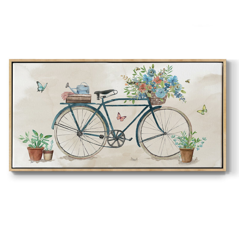 Garden's Bike - Toile tendue avec châssis tendue, prête à être accrochée, Naturel, H 21 po x l 41 po