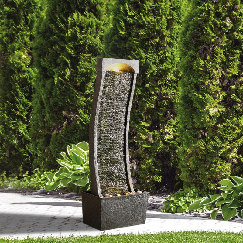 Fontaine moderne en fausse ardoise incurvée pour l'intérieur ou l'extérieur avec décorations lumineuses à DEL et pompe de 1,98 gallon et pierre