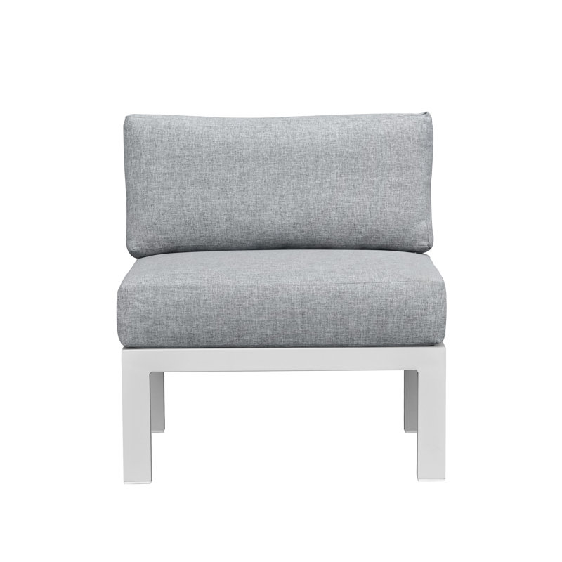 Peryman Outdoor Aluminum Armless Chair With Cushions, Buff