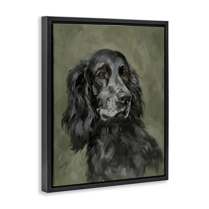 «Black Cocker Spaniel» par Victoria Barnes, H 31 po x l 25 po, Cadre flottant noir de jais