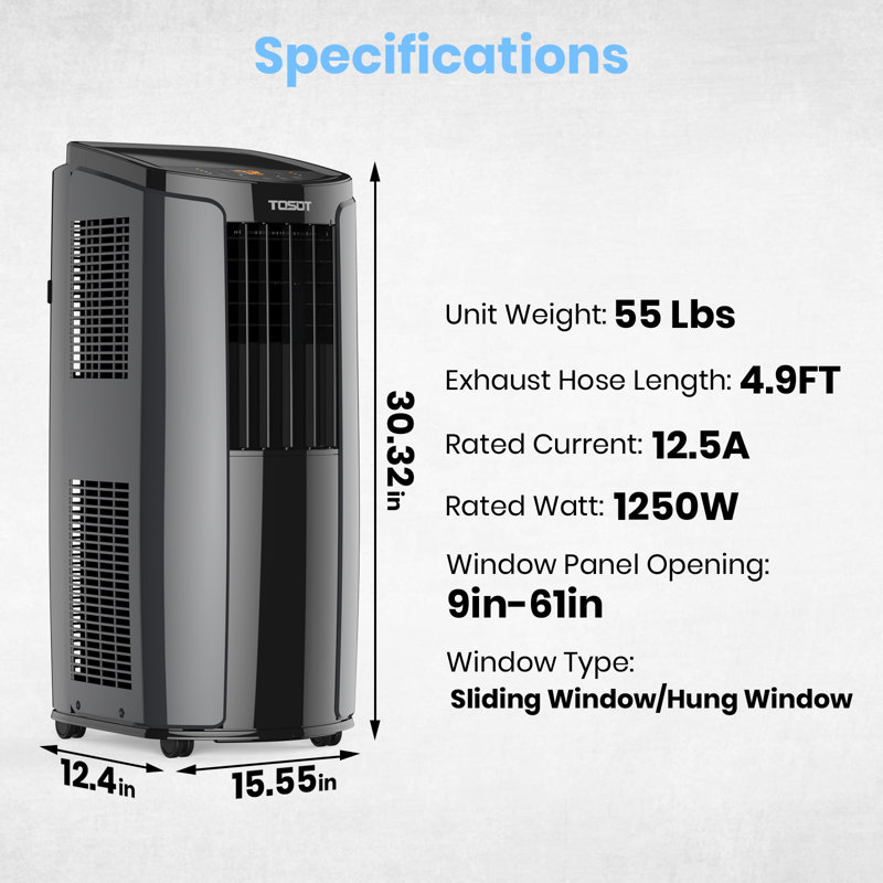 Tosot 10200 BTU Wi-Fi Connected Portable AC with Dehumidifier, Fan, for 400 Square Feet