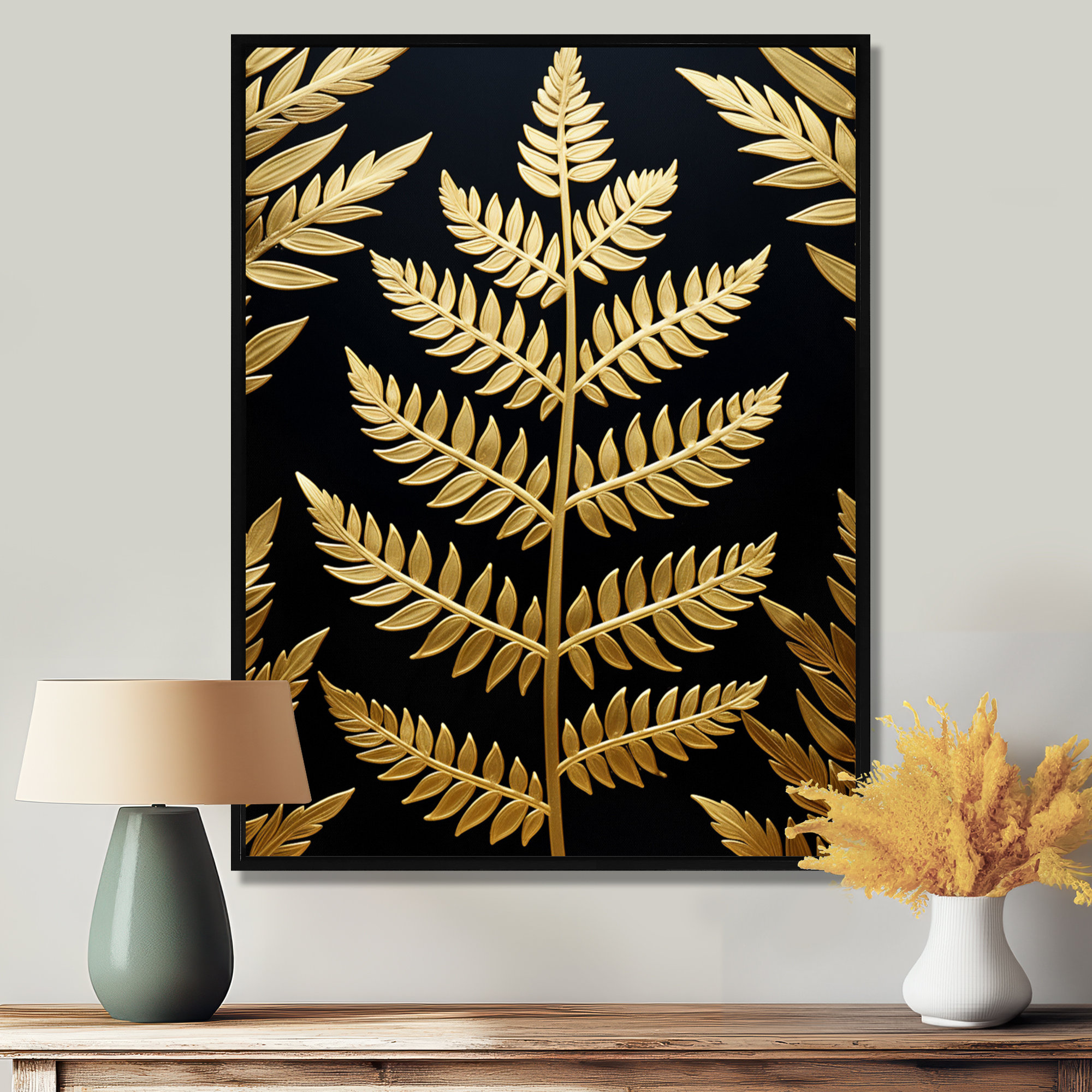Bay Isle Home™ Golden Glam Fern On - Ferns Wall Art Living Room | Wayfair
