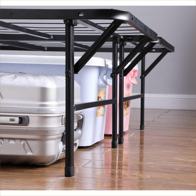 Lit plateforme double pour lit d'invité Structure en acier noir de jais pliable sans sommier requis Support de matelas autonome