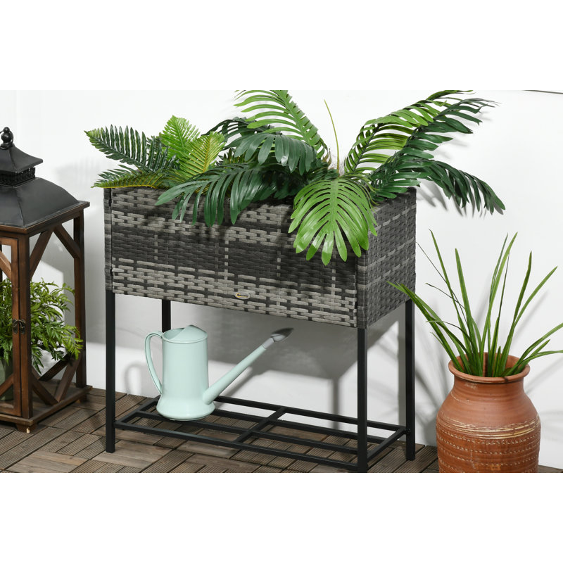 Pot à fleurs surélevé en rotin Shemsi Pe, Gris, H 27,5 po x l 27,5 po x P 11,75 po