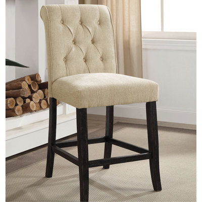 2 chaises de salle à manger en chenille noire et beige antique, dossier à volutes avec capitonnage, bois massif pour zone de chenille et beige, caractéristique, manger
