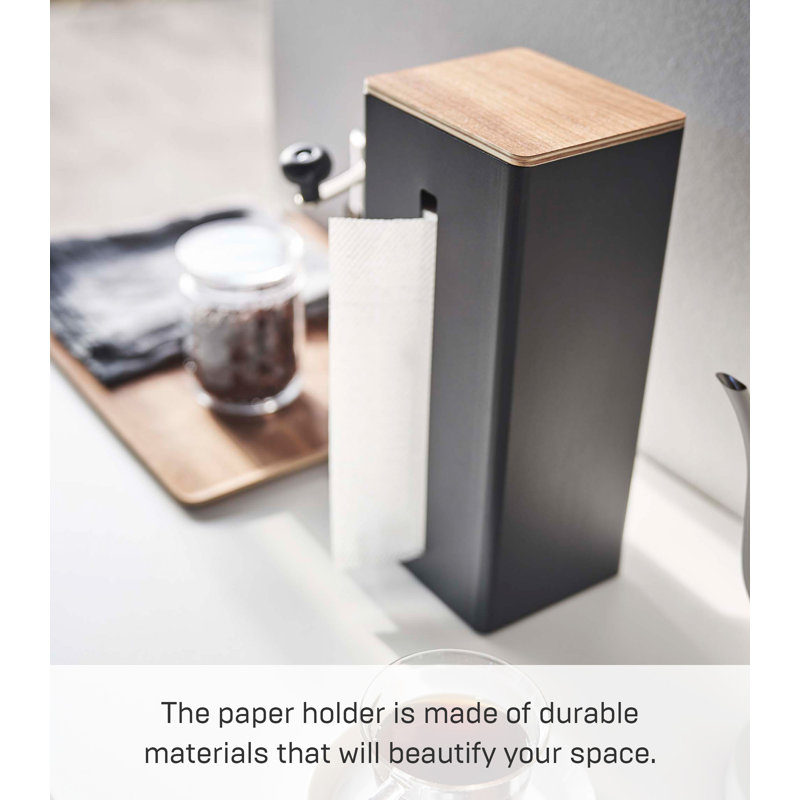 Black Steel and Wood Double-Sided Tissue Box Holder