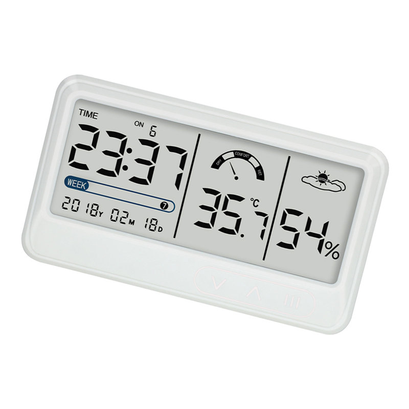 Hygromètre numérique électronique avec affichage de l'heure et de la date, thermomètre et support pour serre, jardin ou cave.