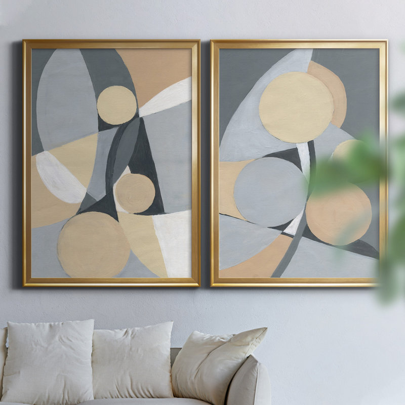 Millenium I - ensemble de 2 reproductions d'art, Pas de tapis, Toile encadrée dorée, H 30,5 po x l 85 po x P 1,5 po