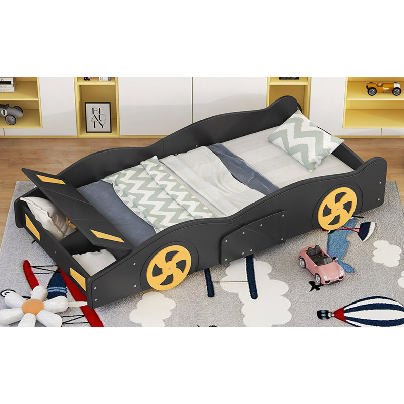 Lit plateforme avec roulettes et rangement Race, Noir