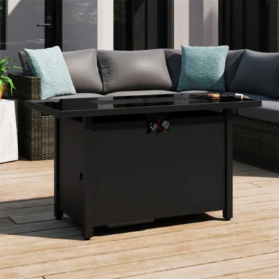 25" H X 42" W Steel Outdoor Fire Pit Table With Lid