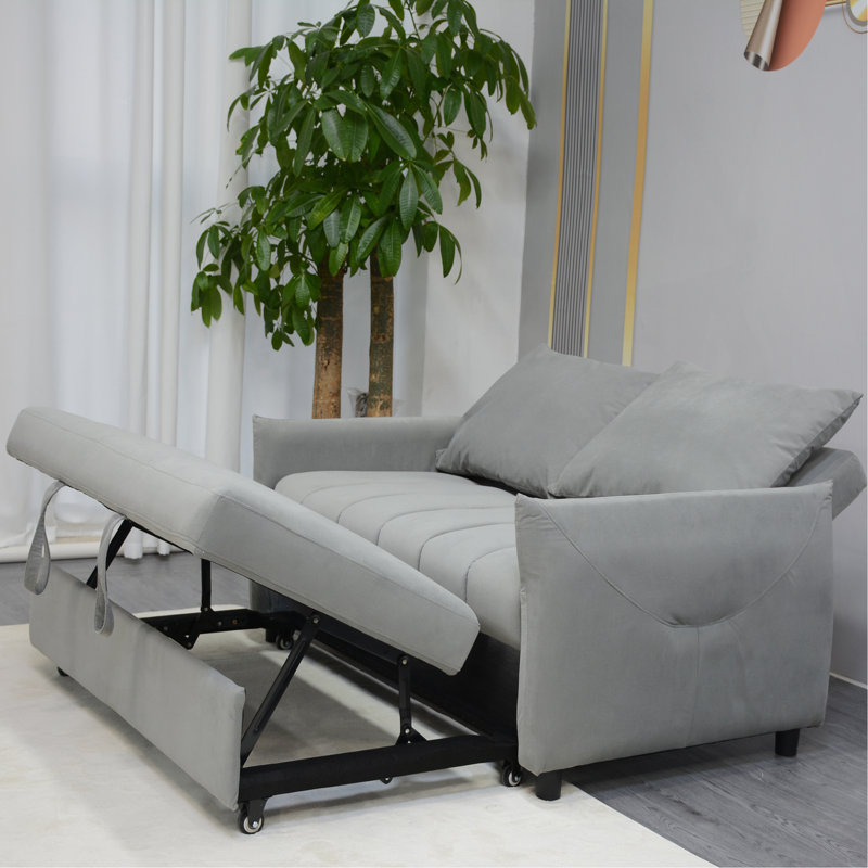 Canapé-lit convertible, canapé-lit avec canapé-lit, dossier ajustable, canapé en velours avec 2 poches latérales, 2 coussins, pour salon, appartement, gris clair