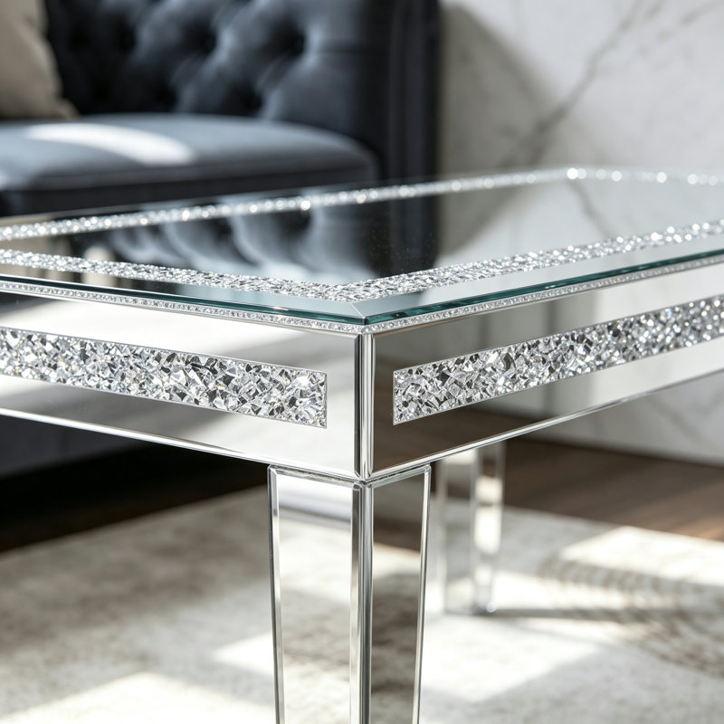 Table basse rectangulaire en verre miroir