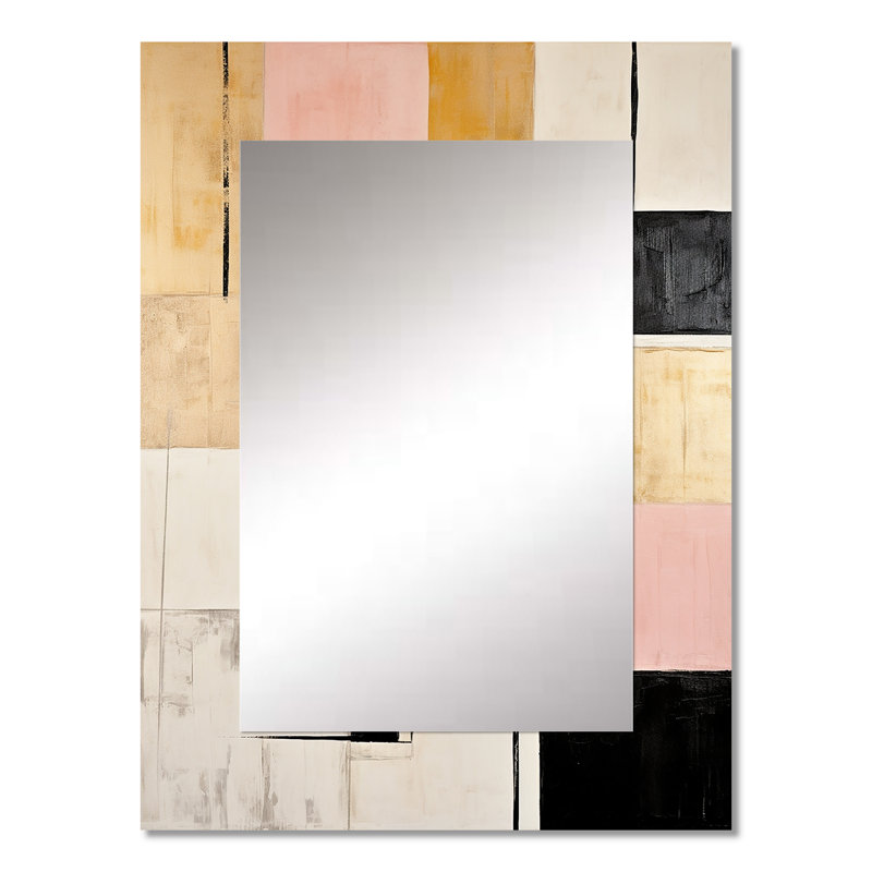 Pink And Gold Cubism Dream - Abstract Shapes Mirror, Pink Decorative Wall Mirror, Printed Metal Art, 32" x 24"