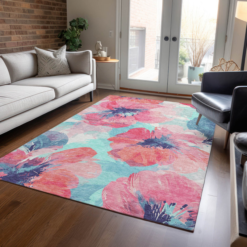 Tapis intérieur / extérieur rose Palazira, 9 pi x 12 pi