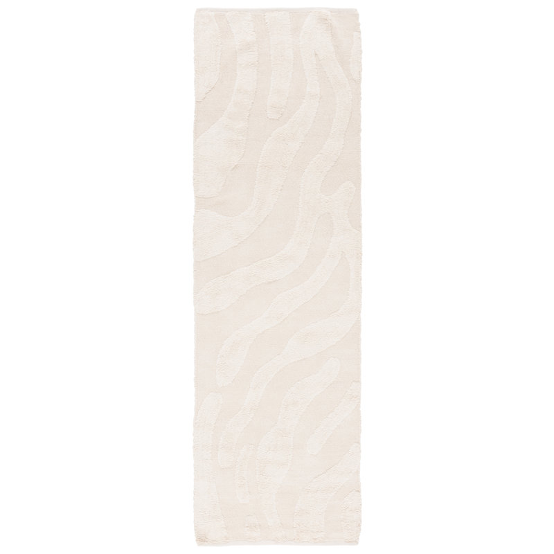 Tapis abstrait ivoire en coton fait à la main Moura, Tapis de couloir 2 pi 3 po x 8 pi