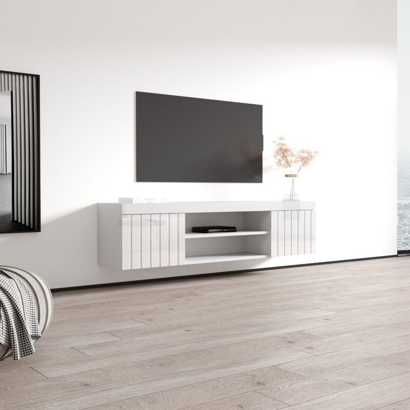 70.9" Modern TV Stand with High Gloss Finish, White