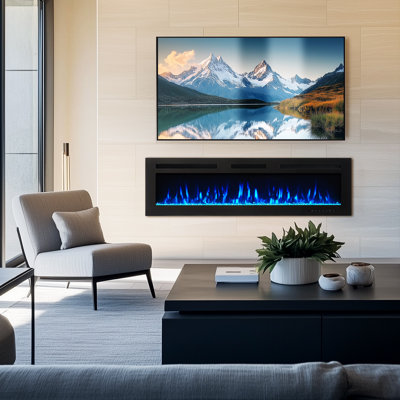 Romy Pro 60" Smart Recessed And Wall-Mount Electric Fireplace, 12 Colors Of Flame & Ember, 5 Brightness, 1500w Heater, Log & Crystal, Alexa/wifi Enabled, by Puraflame