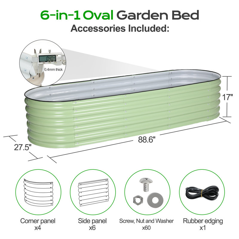 Anesa Modular Metal Raised Garden Bed, 17'' H x 89" W x 27.5" D, Green