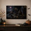 Tableau sur toile d'Halloween avec cartes de tarot, bougies et mer au clair de lune-2070524786