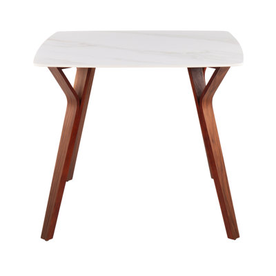 Table de salle à manger moderne Mid-Century en marbre blanc et bois de noyer, hauteur fixe, pieds courbés, pouvant accueillir quatre personnes, utilisation à l'intérieur, limite de poids de 100 lb, assemblage requis, 38,18 po de profondeur, large, 29,45 po de hauteur