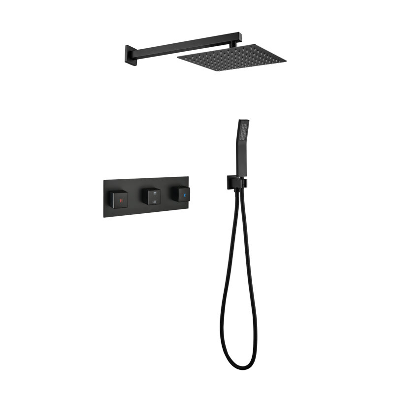 Ensemble de robinet de douche en laiton noir mat avec système de douche 10 pouces avec douchette avec douchette à main, luxueux ensemble de mélangeur de pluie, valve Roughin incluse,