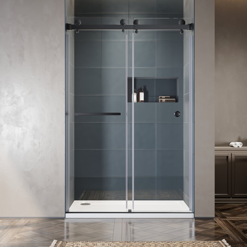 46" - 49" W x 76" H Double Sliding Frameless Shower Door, Black