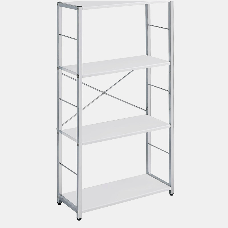 4-Tier Rectangular Bookshelf, White/Silver