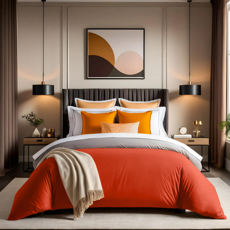 Premium Ranforce Quilt Cover Set, Cinnamon, 61.0 x 86.6 inches | 100% Cotton with 145 Thread Count | Button Closure for Easy Duvet Insertion | Machine Washable, Soft & Durable | Perfect for Cozy Bedroom Decor