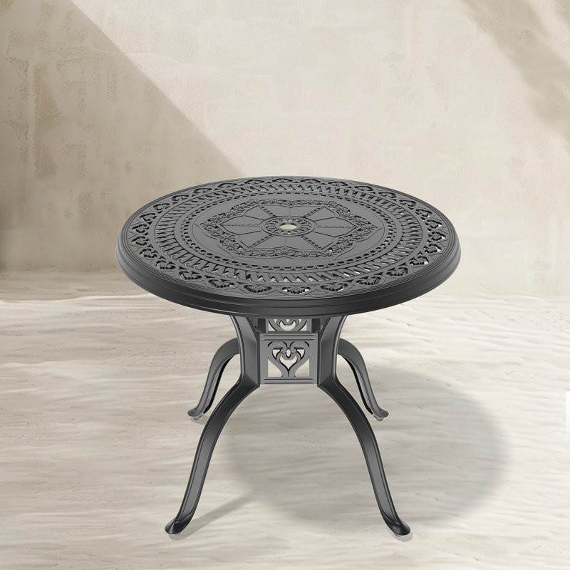 Massicotte Cast Aluminum Patio Dining 31.5-inch Round Table with a 1.88-inch Umbrella Hole