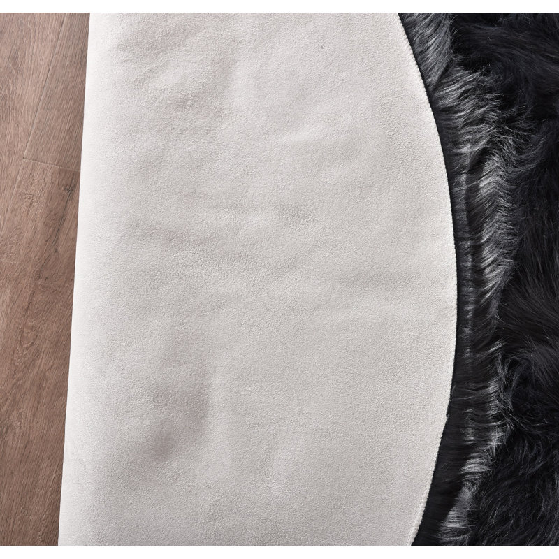 Tapis gris foncé à poil long Macie-Rae, Rond 6 pi
