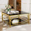 Table basse carrée en verre avec cadre géométrique luxueux en métal 33,5 po, tablette inférieure-121069730