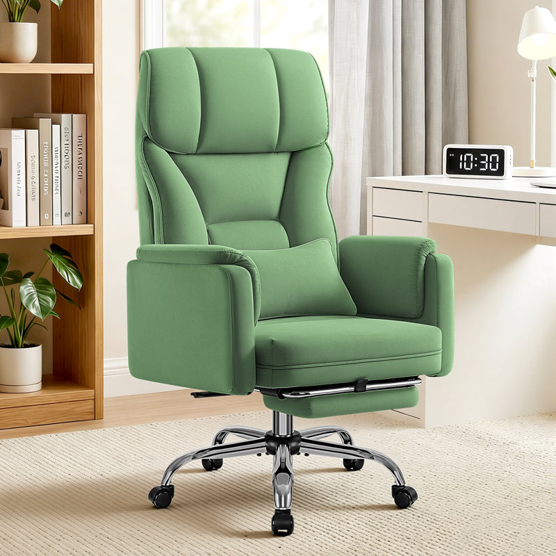 Chaise de bureau de direction ergonomique en velours avec accoudoirs rabattables, Vert
