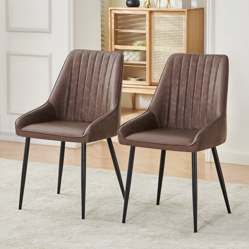 Perfas Modern Faux Leather Armless Upholstered Dining Chairs, Brown