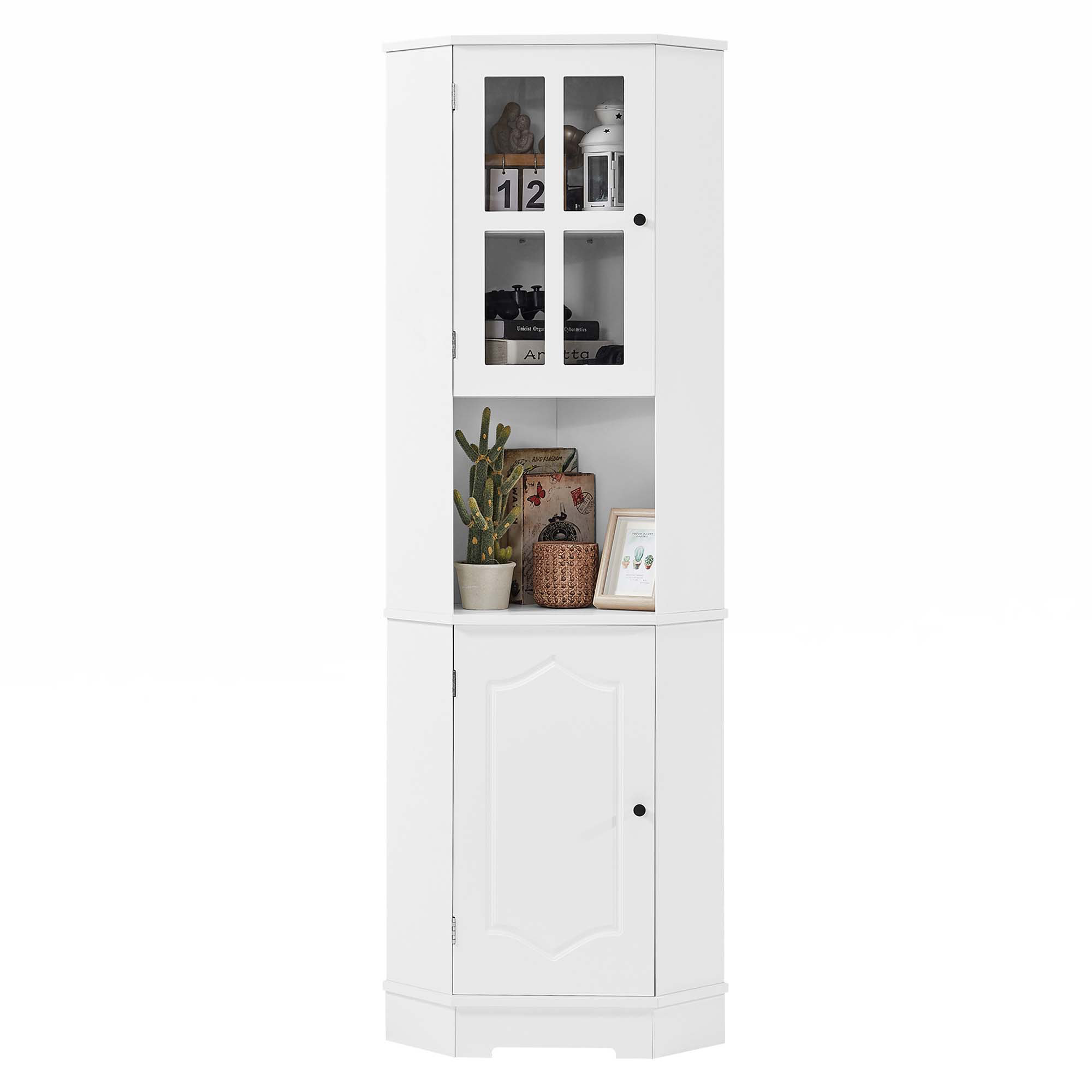 Rebrilliant Nolita Corner Bathroom Storage Cabinet With Glass Door ...