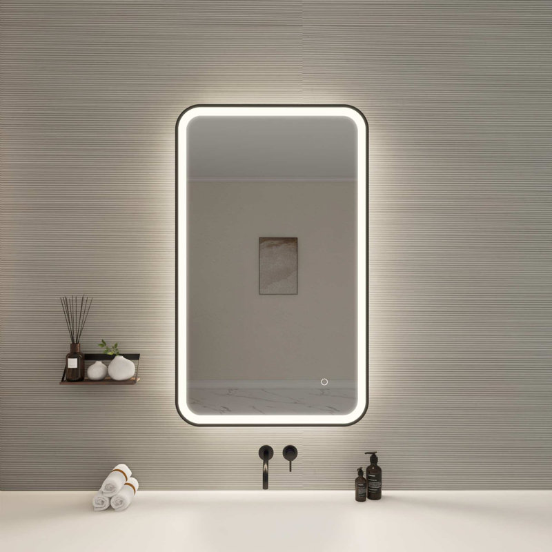 40 Inch Rectangle LED Front and Backlit Wall Mirror in Black, 40" x 24", Black