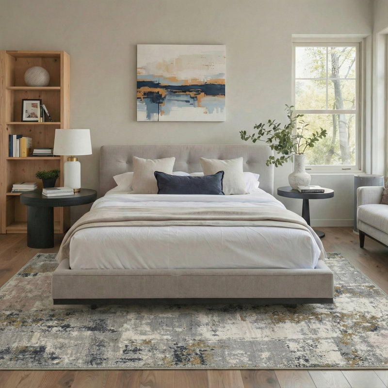 Mignone Novara Abstract Machine Washable Beige / Black / Grey Indoor Area Rug with Non-Slip Backing, Rectangle 9' x 12'