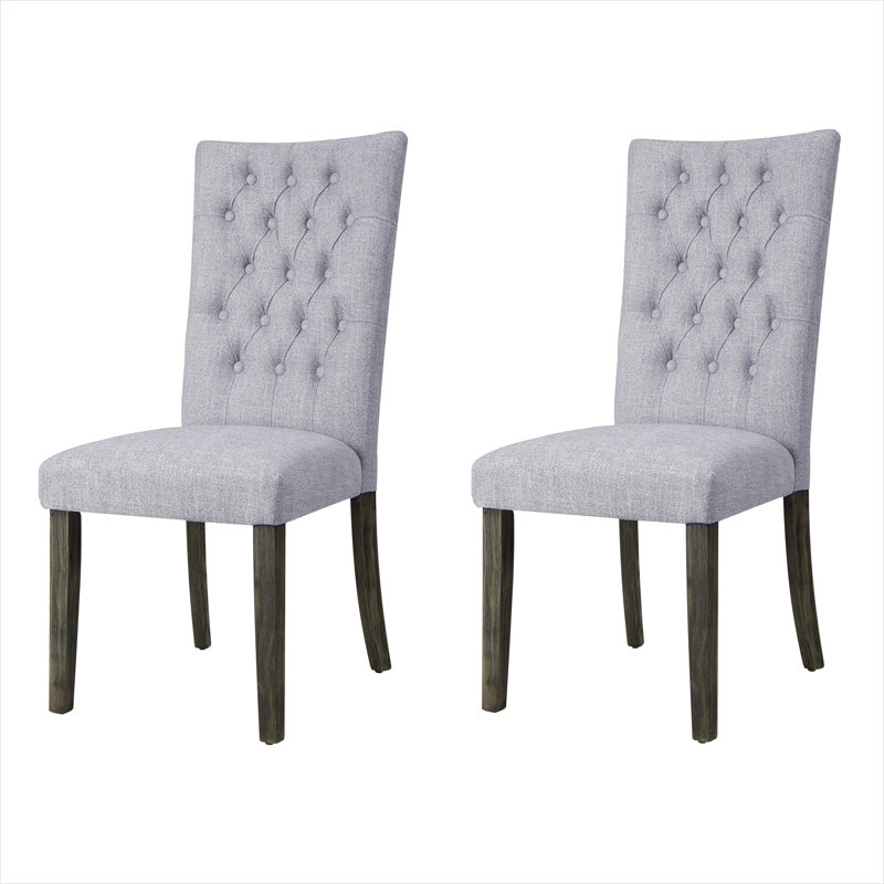 Ensemble de 2 chaises de salle à manger Parsons en lin gris froid avec capitonnage à boutons et pieds en bois