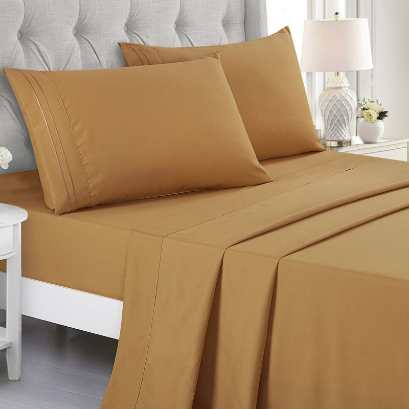 Ensemble de draps en microfibre Jcrown, Ensemble de draps très grand californien avec 2 t, Chameau