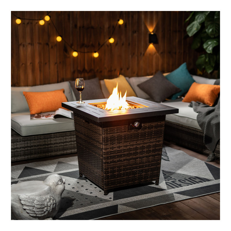 28inch Wicker Square Fire Pit Table